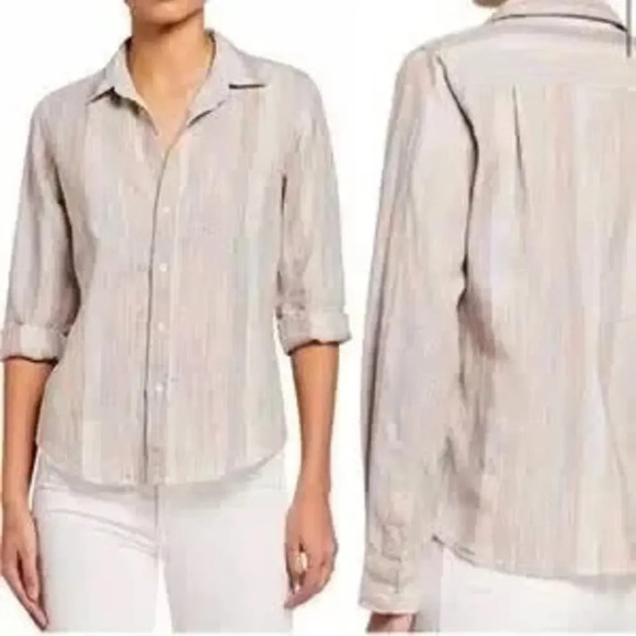 Frank & Eileen Rainbow Strip Barry Linen Button Down Top Size XS - Picture 2 of 7